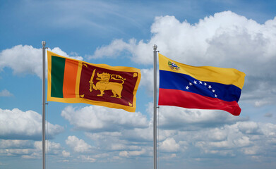 Venezuela and Sri Lanka flags, country relationship concept