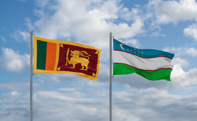 Uzbekistan and Sri Lanka flags, country relationship concept