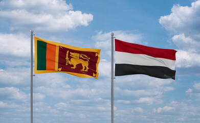 Yemen and Sri Lanka flags, country relationship concept