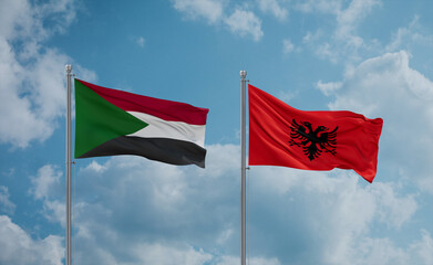 Sudan and Albania national flags, country relationship concept