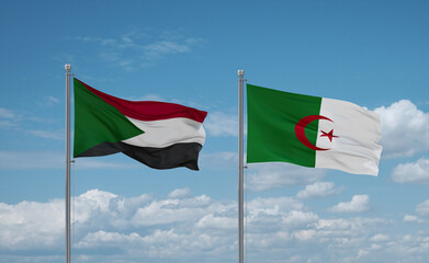 Sudan and Algeria national flags, country relationship concept