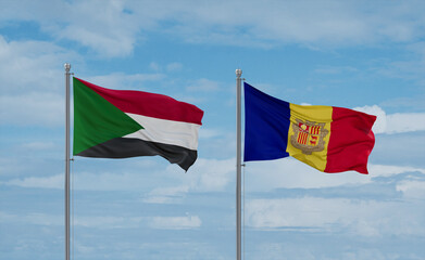 Sudan and Andorra national flags, country relationship concept