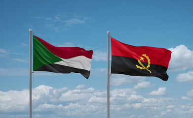 Sudan and Angola national flags, country relationship concept