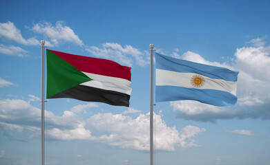 Argentina and Sudan flags, country relationship concept