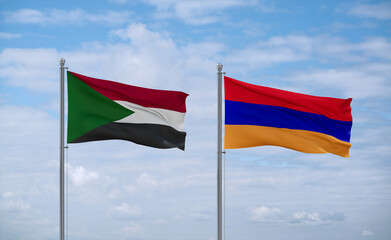 Armenia and Sudan flags, country relationship concept