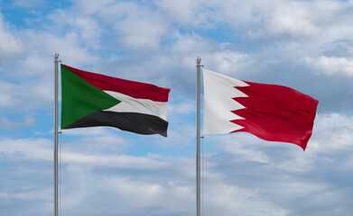 Bahrain and Sudan flags, country relationship concept