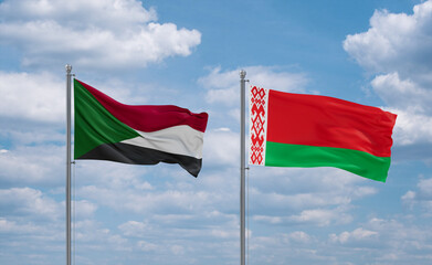 Belarus and Sudan flags, country relationship concept