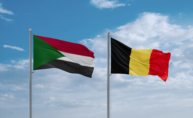 Belgium and Sudan flags, country relationship concept