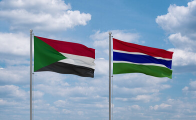 Gambia and Sudan flags, country relationship concept