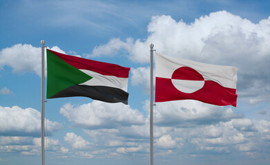 Greenland and Sudan flags, country relationship concept