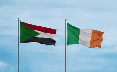 Ireland and Sudan flags, country relationship concept