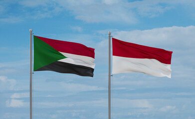 Indonesia and Sudan flags, country relationship concept