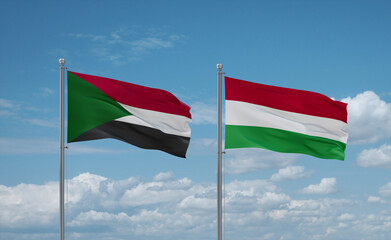 Hungary and Sudan flags, country relationship concept