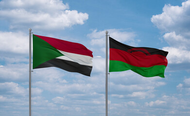 Malawi and Sudan flags, country relationship concept