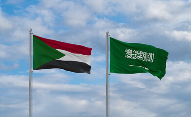 Sudan and Saudi Arabia flags, country relationship concepts