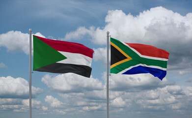 South Africa and Sudan flags, country relationship concept