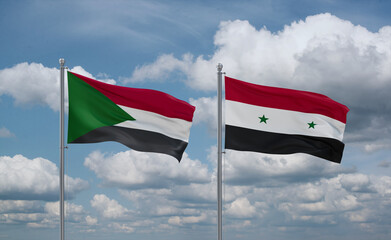 Syrian and Sudan flags, country relationship concept