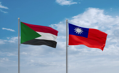 Taiwan and Sudan flags, country relationship concept