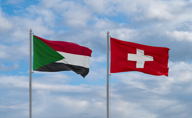 Switzerland and Sudan flags, country relationship concept