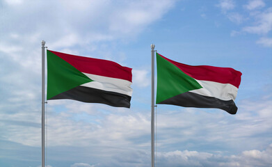 Two Sudan flags, country relationship concept