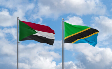 Tanzania and Sudan flags, country relationship concept