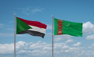 Turkmenistan and Sudan flags, country relationship concept