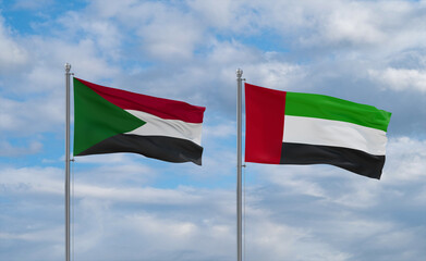 UAE and Sudan flags, country relationship concept