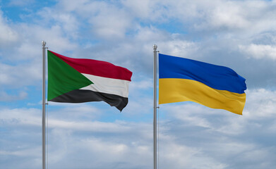 Ukraine and Sudan flags, country relationship concept