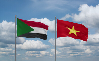 Vietnam and Sudan flags, country relationship concept