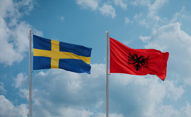 Sweden and Albania national flags, country relationship concept