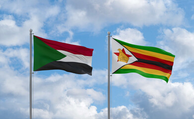 Zimbabwe and Sudan flags, country relationship concept
