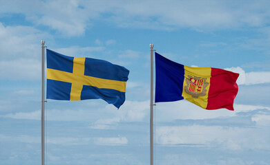 Sweden and Andorra national flags, country relationship concept
