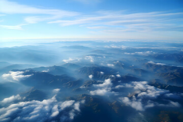 Fototapeta na wymiar Close-up cinematic shot of mountain background of rolling hills view from the plane. High quality