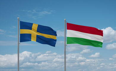 Hungary and Sweden flags, country relationship concept