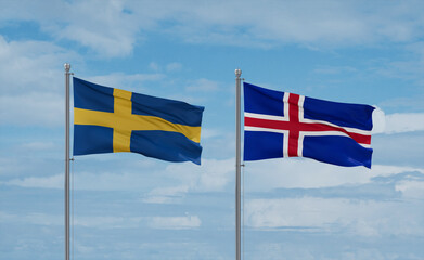 Iceland and Sweden flags, country relationship concept