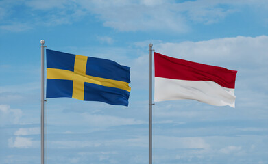 Indonesia and Sweden flags, country relationship concept