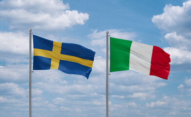 Italy and Sweden flags, country relationship concept