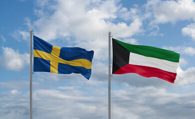 Kuwait and Sweden flags, country relationship concept