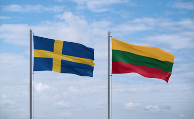 Lithuania and Sweden flags, country relationship concept