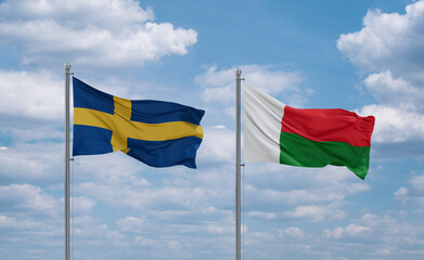 Madagascar and Sweden flags, country relationship concept