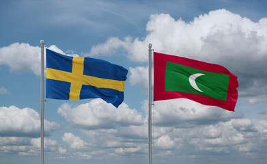 Maldives and Sweden flags, country relationship concept