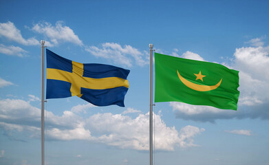 Mauritania and Sweden flags, country relationship concept