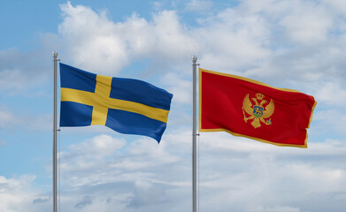 Montenegro and Sweden flags, country relationship concept