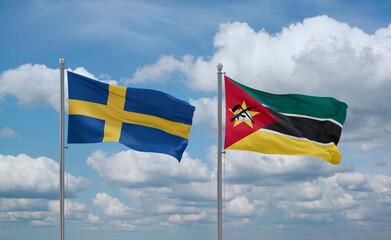 Mozambique and Sweden flags, country relationship concept