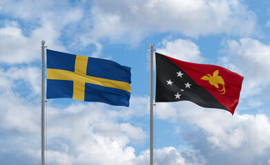 Papua New Guinea and Sweden flags, country relationship concept