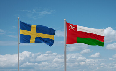 Oman and Sweden flags, country relationship concept
