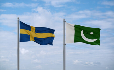 Pakistan and Sweden flags, country relationship concept