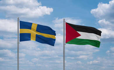 Palestine and Sweden flags, country relationship concept