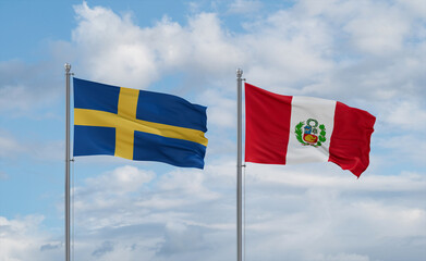 Peru and Sweden flags, country relationship concept