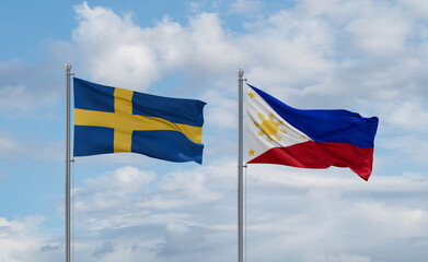 Philippines and Sweden flags, country relationship concept